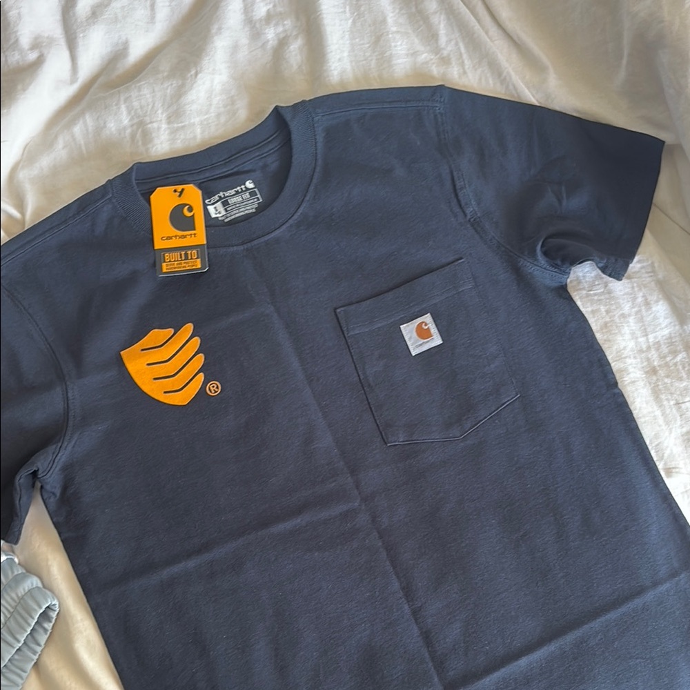 Carhartt Dark Blue Tee with Orange Logo